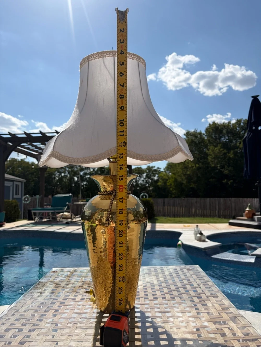 Gold Hammered Glass Table Lamp with White Scalloped Shade